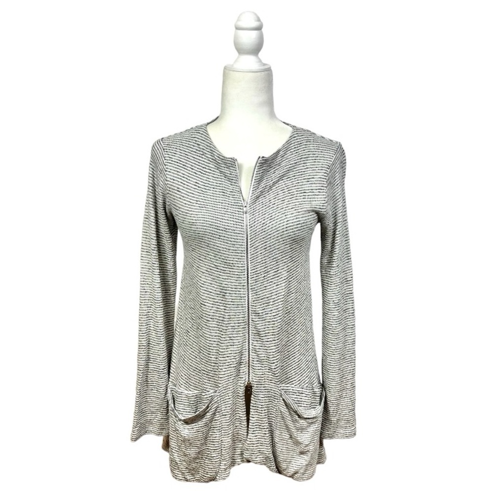 Matthildur Zip up Cotton Modal Cardigan Fits Size Small White Black Striped